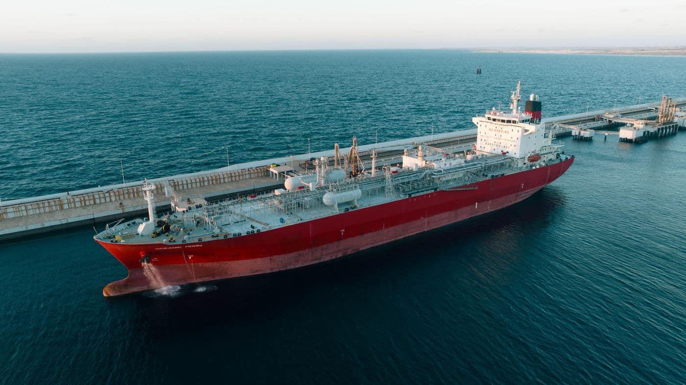 Aerial cargo vessel at port